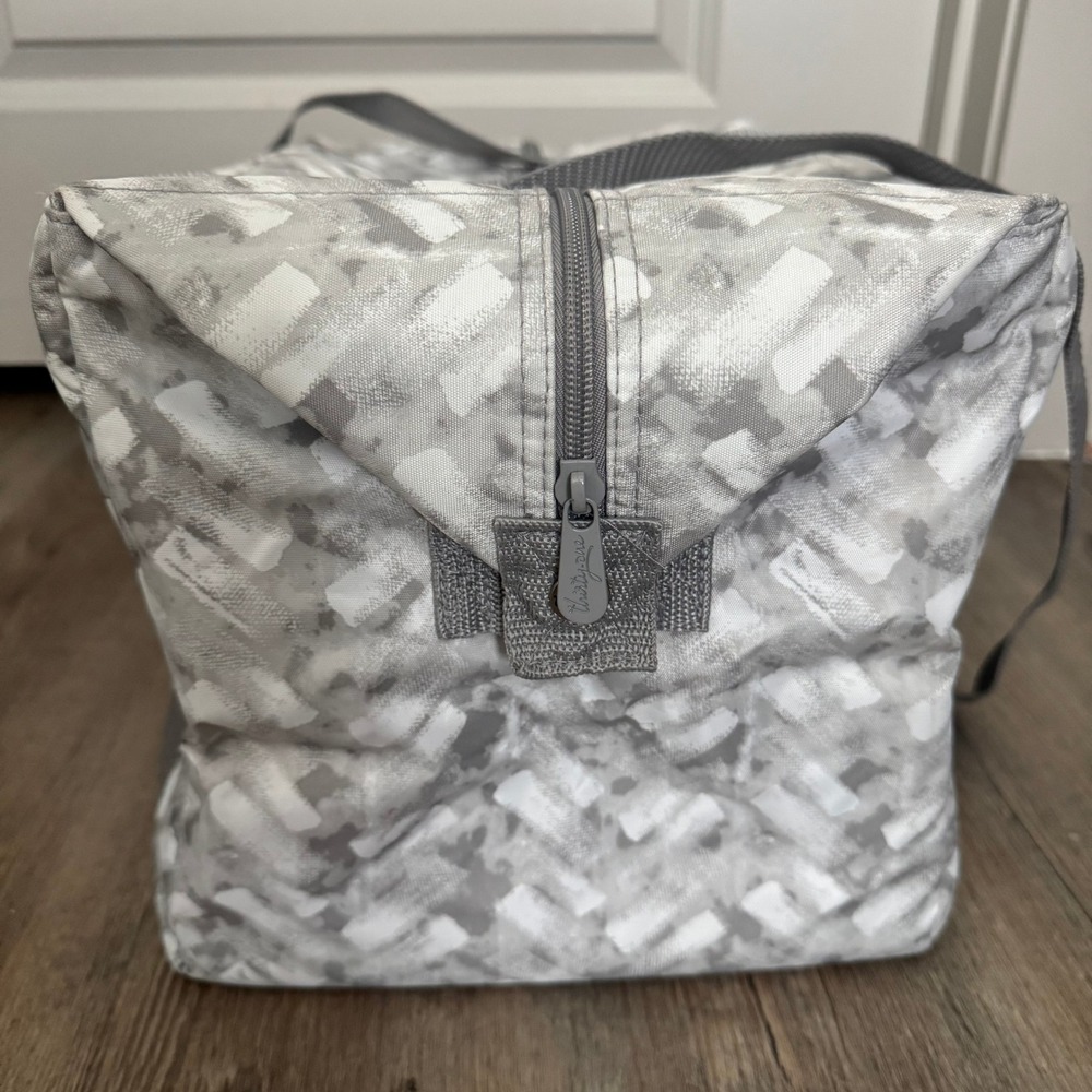 Thirty-One Fresh Market Thermal Tote Bag Gray White Brushstroke Insulated Cooler - Picture 3 of 14